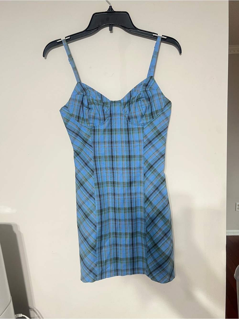 Urban Outfitters Blue Plaid Bustier Mini Dress